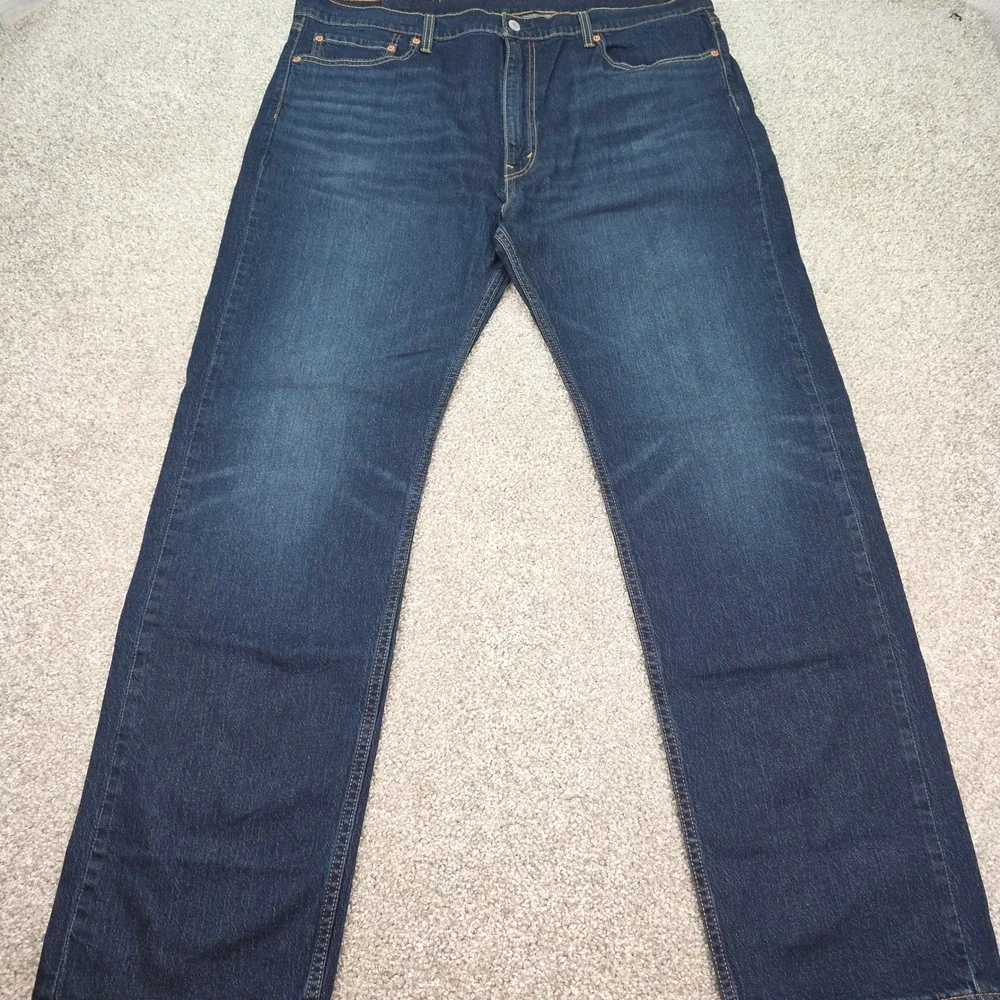 Levis 505 Regular Fit Jeans Mens 42x32 Dark Wash Indigo Straight Leg Denim